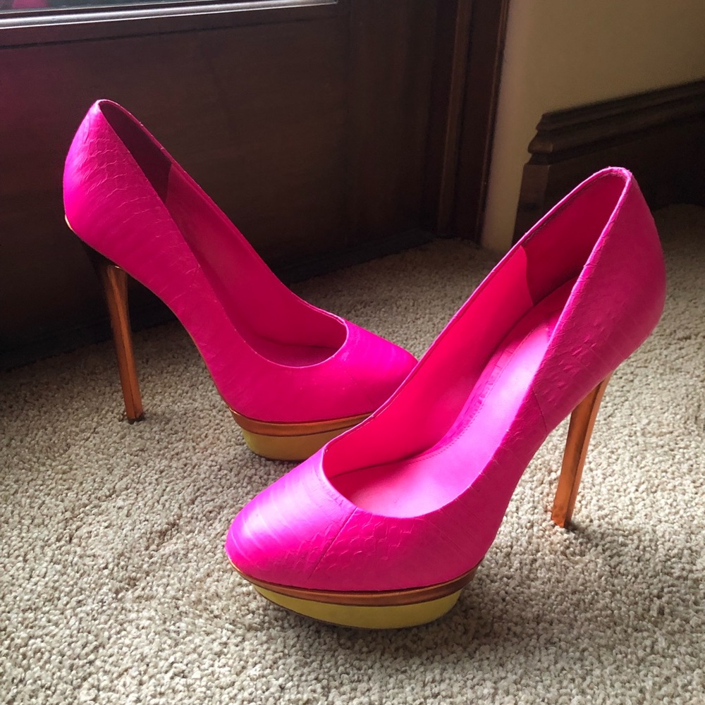 Brian Atwood platform hot pink pumps heels 7